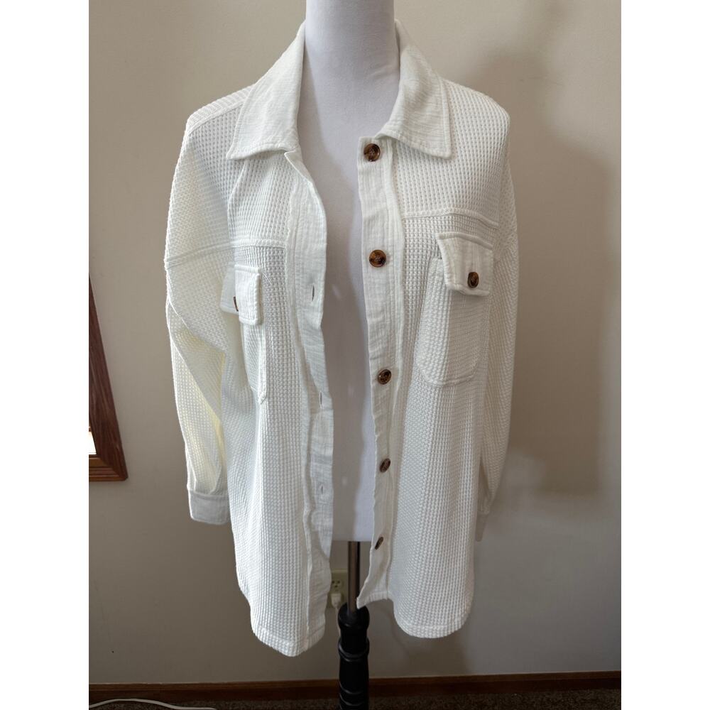 Miss Love White Waffle Knit Button Up